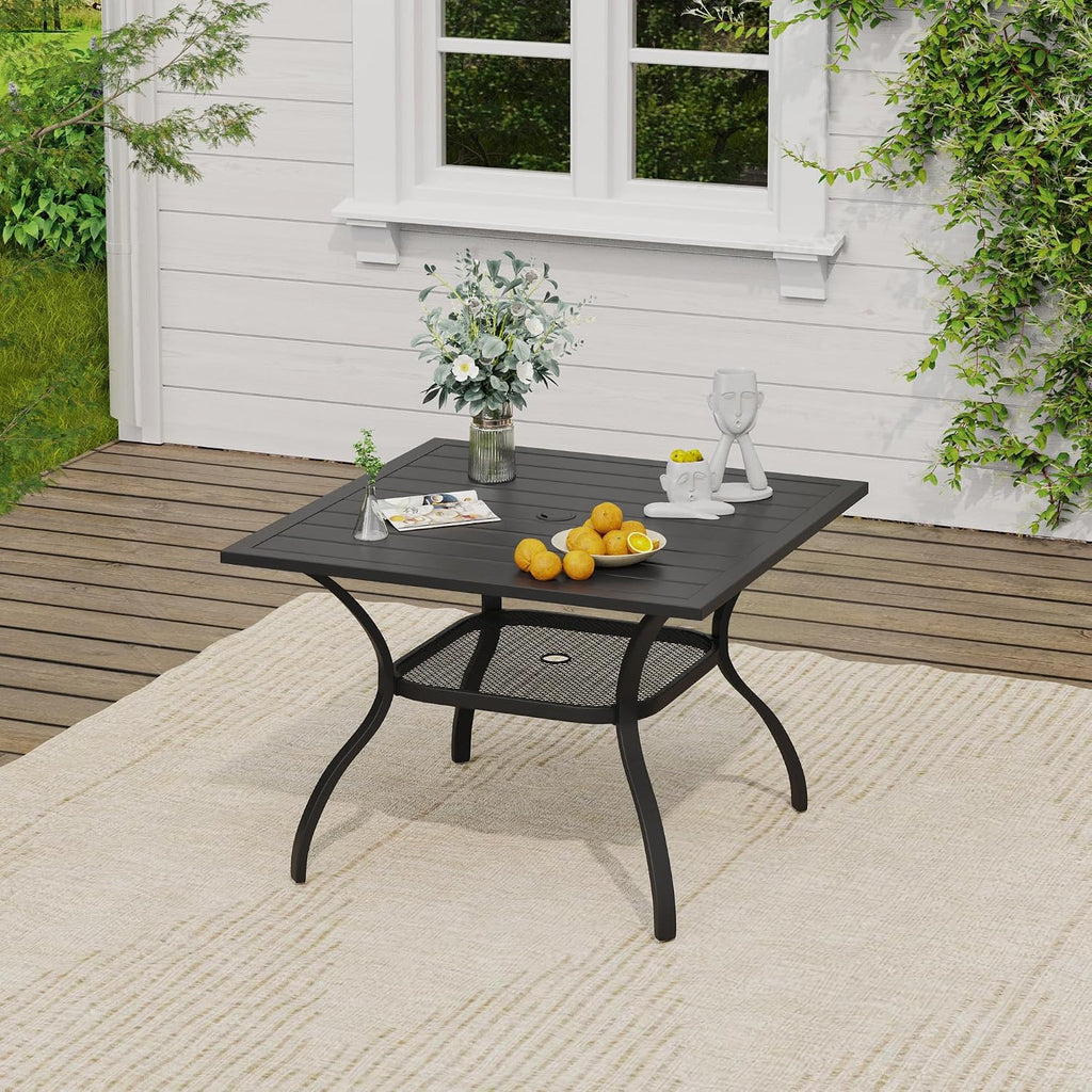 VICLLAX 5 Pieces Patio Dining Set, Outdoor Furniture Set of 4 Patio Swivel Dining Chairs and Square Patio Table with Umbrella Hole, Dark Charcoal Chairs & Black Tabletop