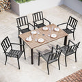 Sophia & William Patio Table and Chairs Set, Outdoor Dining Set for 6, 7 Piece Metal Patio Furniture, 60' Rectangular Table with Wood-Like Tabletop(Stripe)