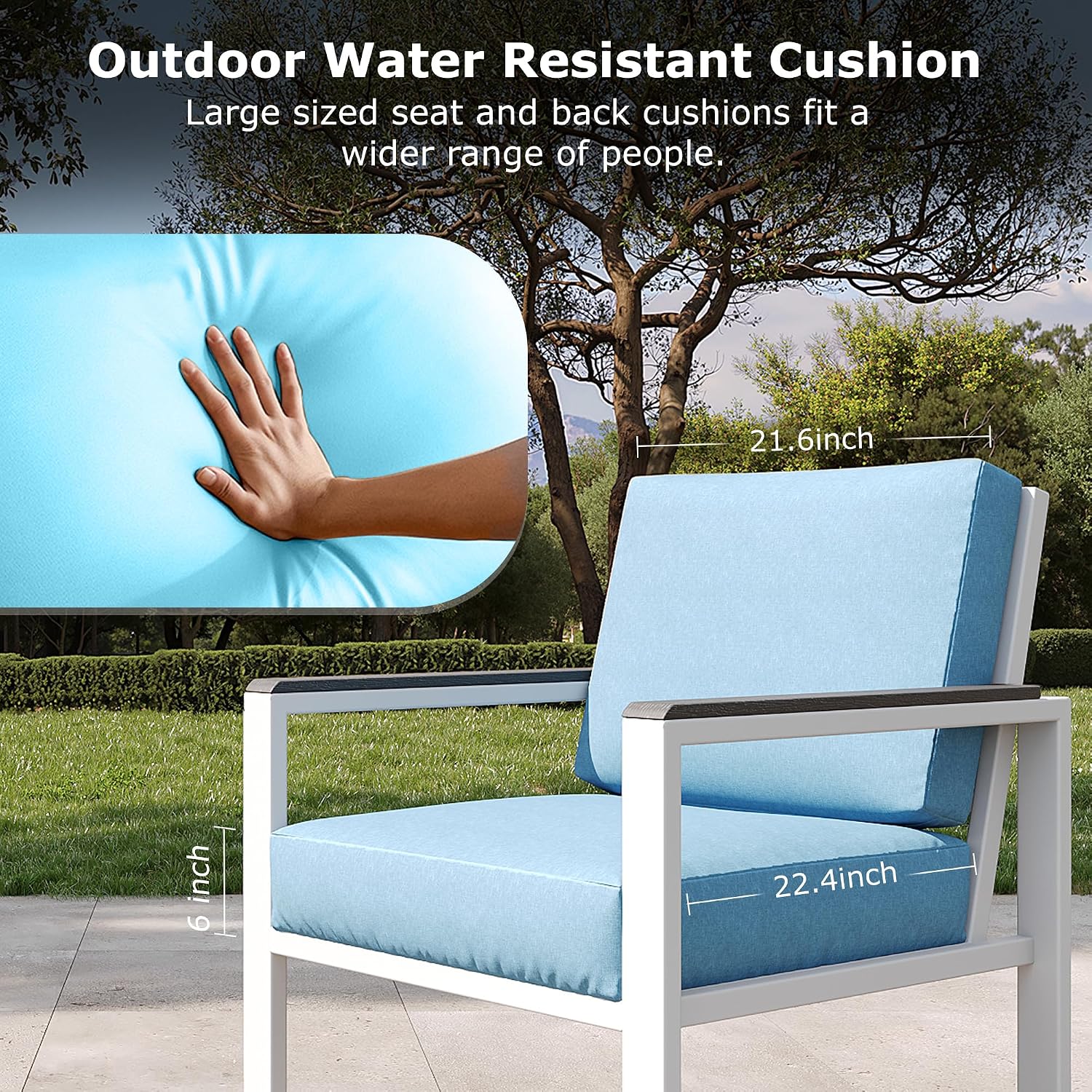 4-Piece Outdoor Patio Furniture Set, Metal Conversation Sofa Set with Deep Cushions & Wood-Like Armrests, Modern Patio Seating with Coffee Table for Garden, Porch, Balcony, Backyard (White)