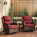 HILLGA Luxury Outdoor Swivel Rocker Patio Chairs of 2 with 6 Inch Thick Cushions and Side Table, Swivel Outdoor Chairs 3PCS High Back Wicker Patio Furniture Set for Porch, Balcony, Deck in Burgundy