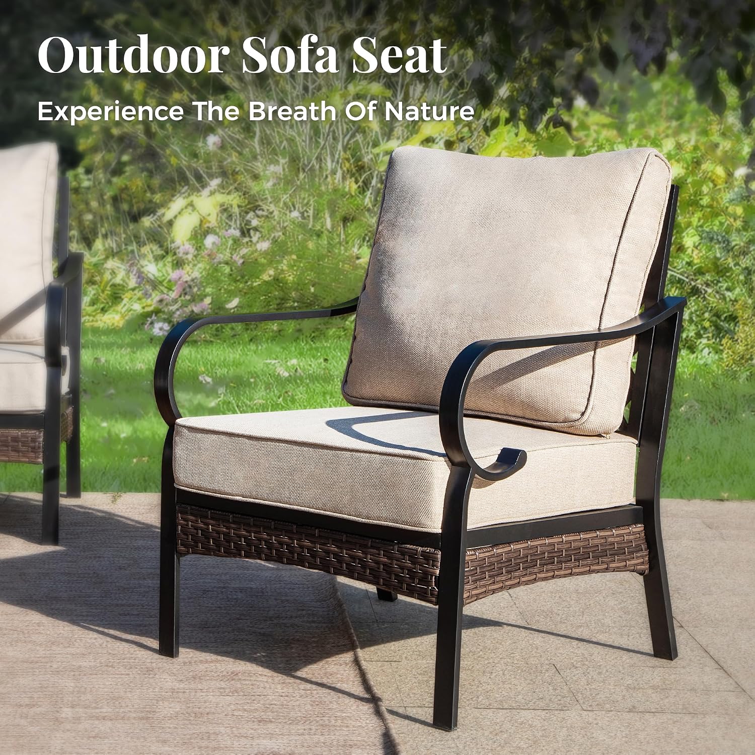MIXPATIO Patio Furniture Set with Fire Pit Table, Metal Outdoor Conversation Set with 5.75'' Extra Thick Cushion, 4 Leg Chairs, 3-Seat Sofa and Gas Fire Pit Table, Beige