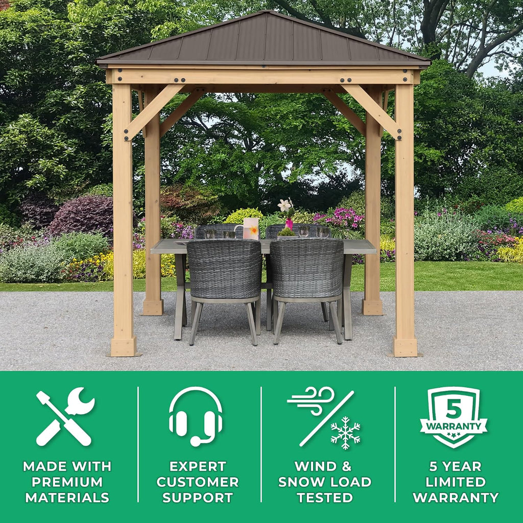 Yardistry 8 x 8 Meridian Cedar Wood Gazebo Pavilion for Patios, Decks, Garden, Backyard, Durable, Aluminum Roof