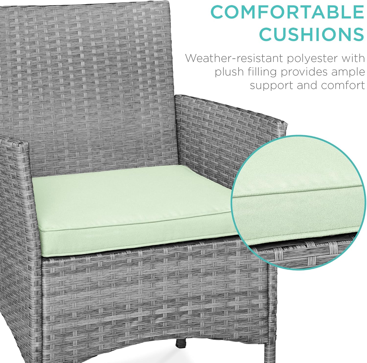Best Choice Products 3-Piece Outdoor Wicker Conversation Bistro Set, Space Saving Patio Furniture for Garden w/Side Table - Gray/Light Mint