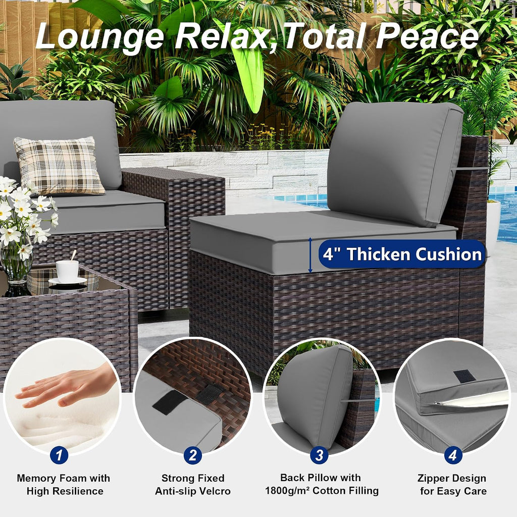 Outdoor Patio Furniture Set with Gas Fire Pit Table, 7 Pieces Patio Furniture Set Outdoor Sectional Sofa w/43in Propane Fire Pit, PE Wicker Rattan Patio Conversation Sets -Grey