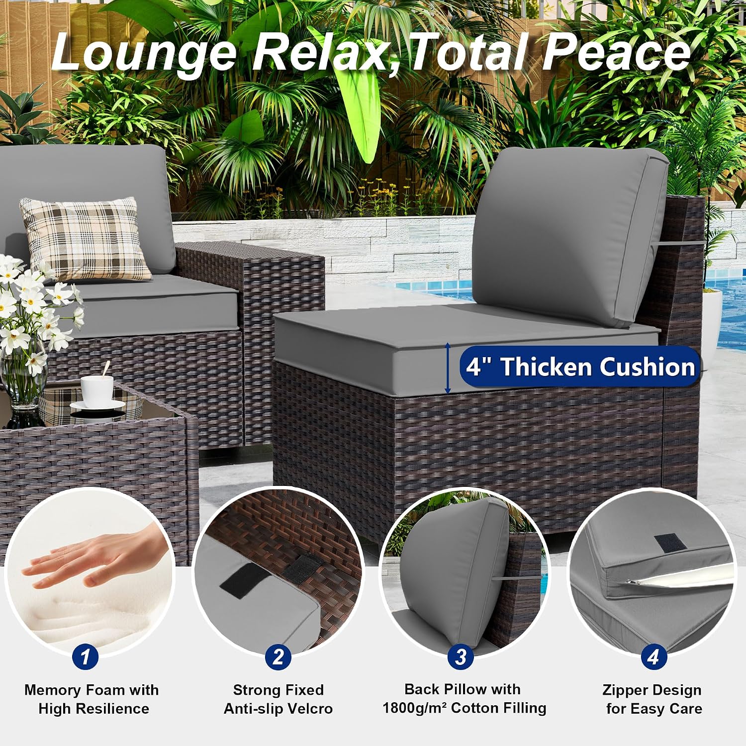 Outdoor Patio Furniture Set, 6 Pieces Outdoor Sectional Furniture High Backrest Patio Sofa, All-Weather PE Rattan Patio Conversation Set with Coffee Table & Cushions