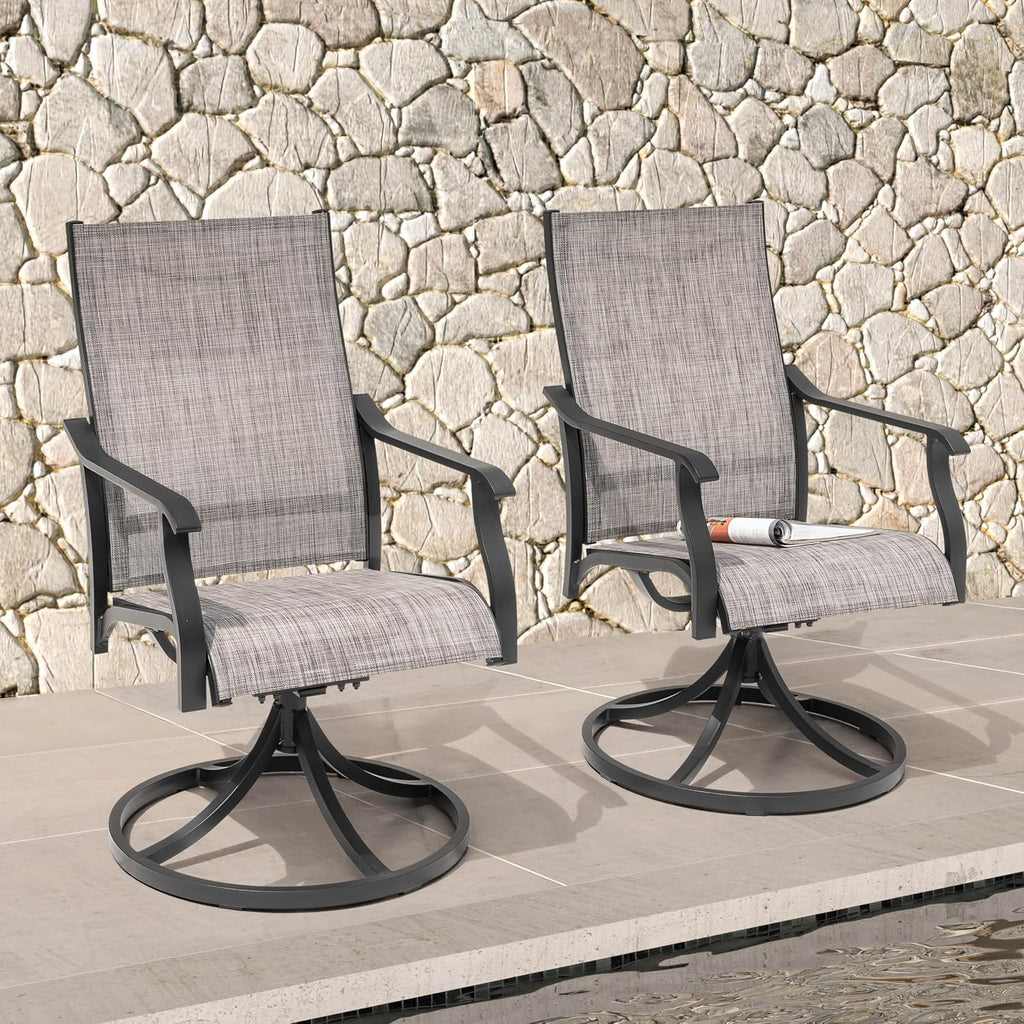 NUU GARDEN Swivel Patio Chair Set of 2, All-Weather Textilene Outdoor Dining Chairs with High Back, Outdoor Dining Chair Set for Lawn Porch Balcony Outside, Grayish Brown