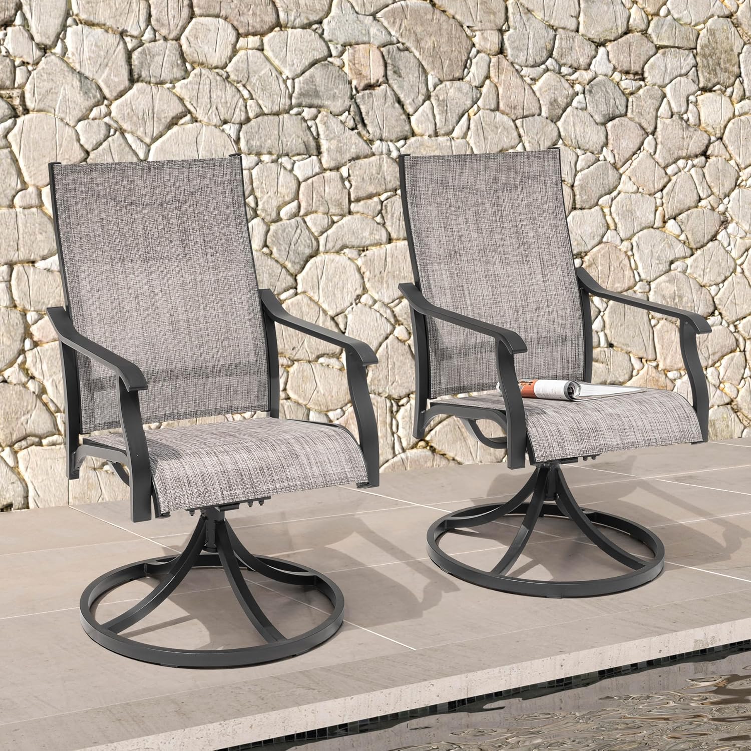 NUU GARDEN Swivel Patio Chair Set of 2, All-Weather Textilene Outdoor Dining Chairs with High Back, Outdoor Dining Chair Set for Lawn Porch Balcony Outside, Grayish Brown