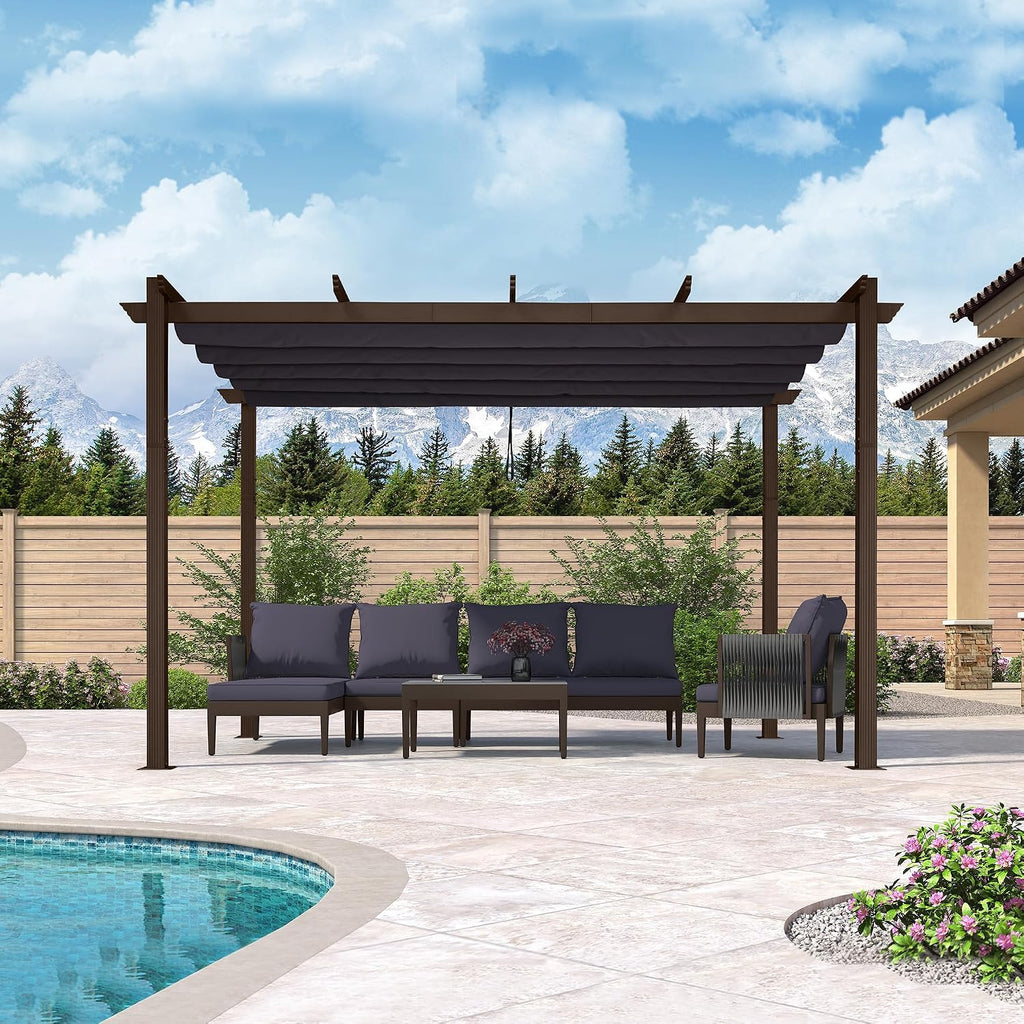 PURPLE LEAF 10' X 13' Retractable Metal Pergola with Canopy and Shade Cover for Garden, Yard, Deck, Beach, Gazebo