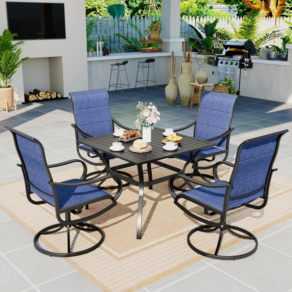 Sophia & William Outdoor Patio Dining Set 5 Pieces, 4 x Textilene Swivel Patio Chairs with Padded and 37' Square Metal Dining Table, Outdoor Table and Chair Set for Lawn Garden (Blue)