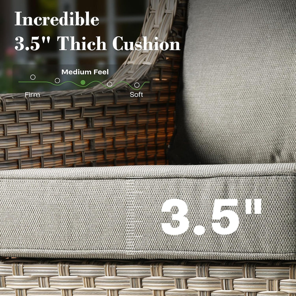 ovios 6 Piece Outdoor Patio Furniture with 3 Seat Sofa,Rattan Wicker Coversation Set with High Back,Sectional Single Sofa with Ottoman for Outside Porch Balcony Backyard Pool, Dark Grey