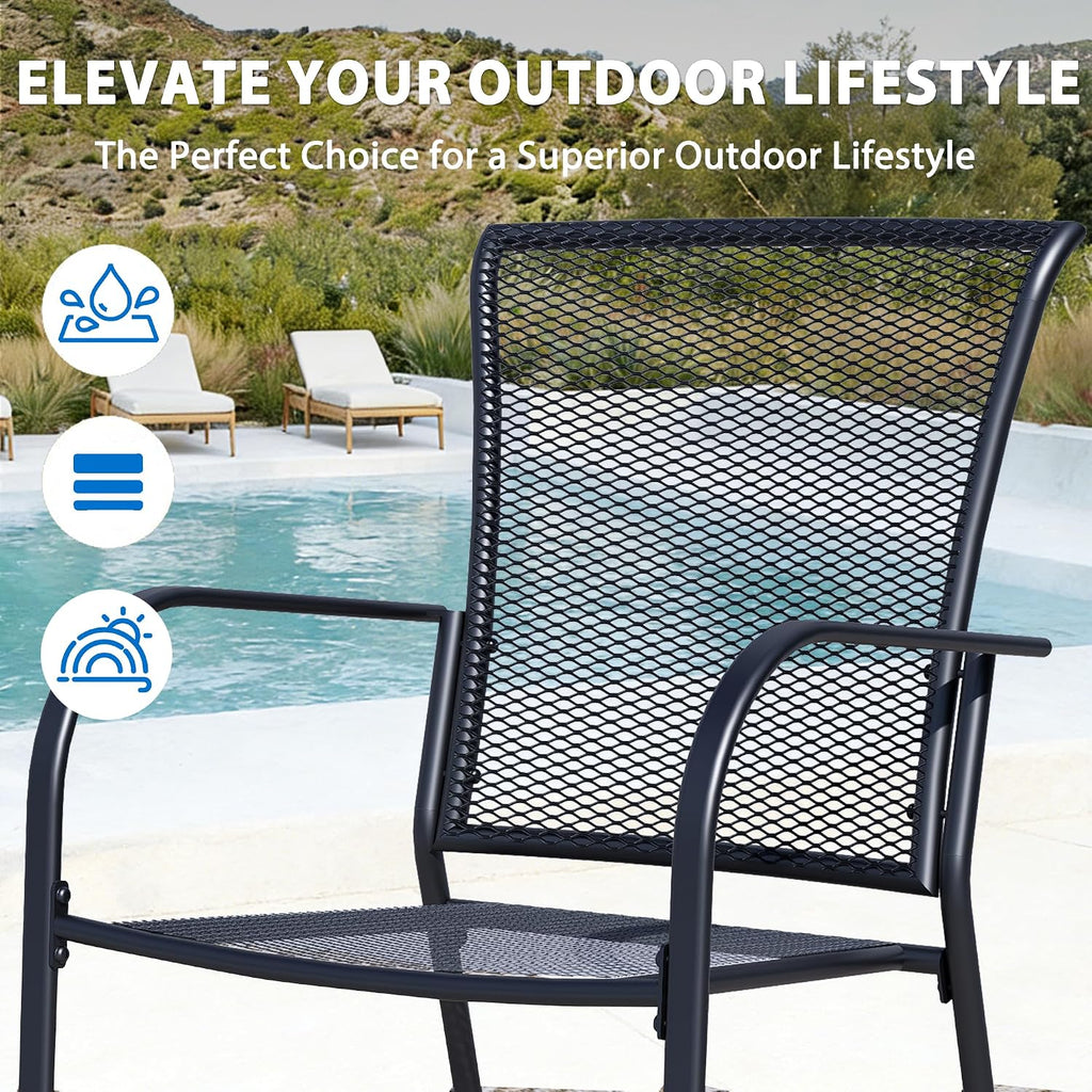 2-Pack Outdoor Dining Chairs, All-Weather Metal Patio Chairs with Breathable Mesh for Garden, Pool, Backyard & Lawn
