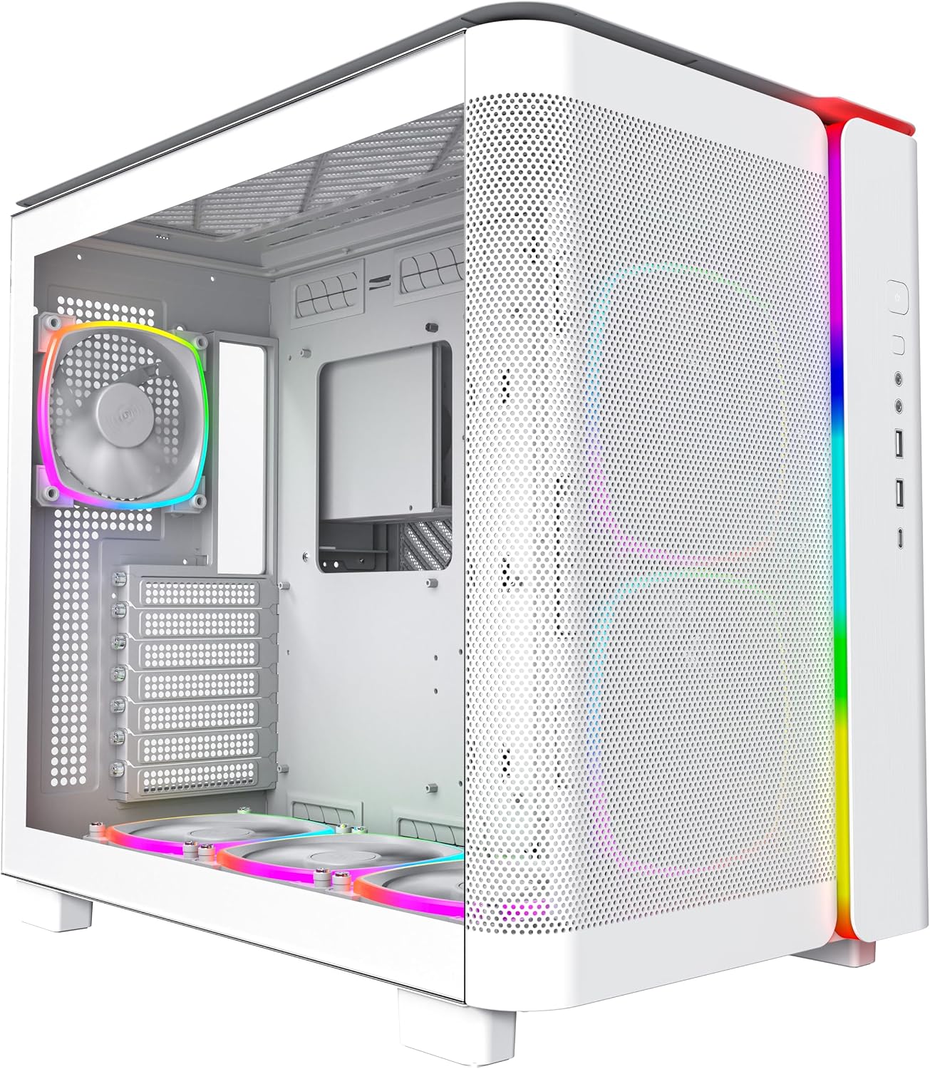 MONTECH King 95 PRO Dual-Chamber ATX Mid-Tower PC Gaming Case, High-Airflow, Toolless Panels, Sturdy Curved Tempered Glass Front, 6 ARGB PWM Fan Pre-Installed with Fan Hub, White