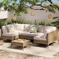 7-Piece Patio Furniture Set, Outdoor Wicker Sectional Sofa with Coffee Table, Anti-Slip & Thick All-Weather Cushions for Party,Garden,Backyard, Beige