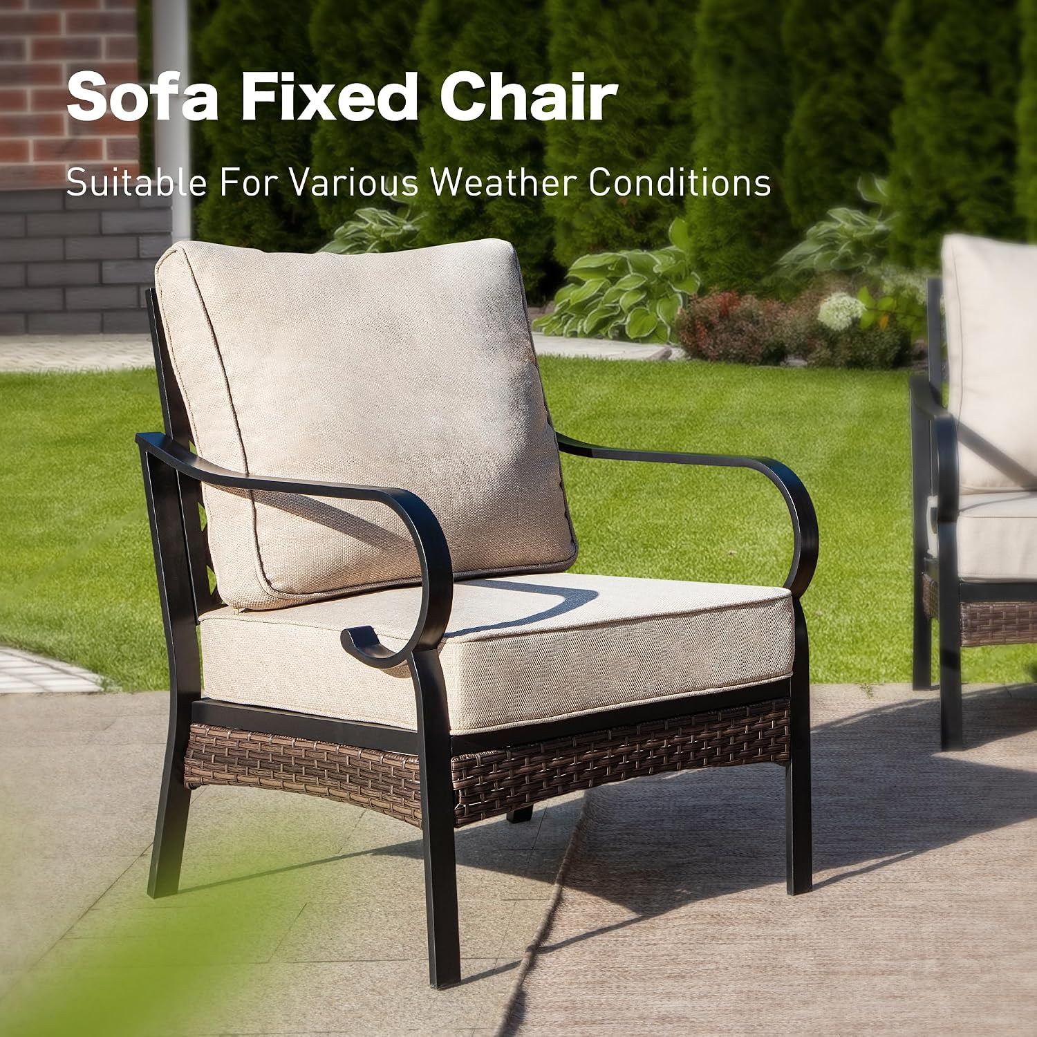 SUNSHINE VALLEY 6 Piece Metal Outdoor Patio Furniture Sets, Patio Conversation Sets 1 3-Seater Sofa, 4 Single Sofa with 5.75' Extra Thick Cushion & Coffee Table, Black Frame Backyard Furniture, Beige