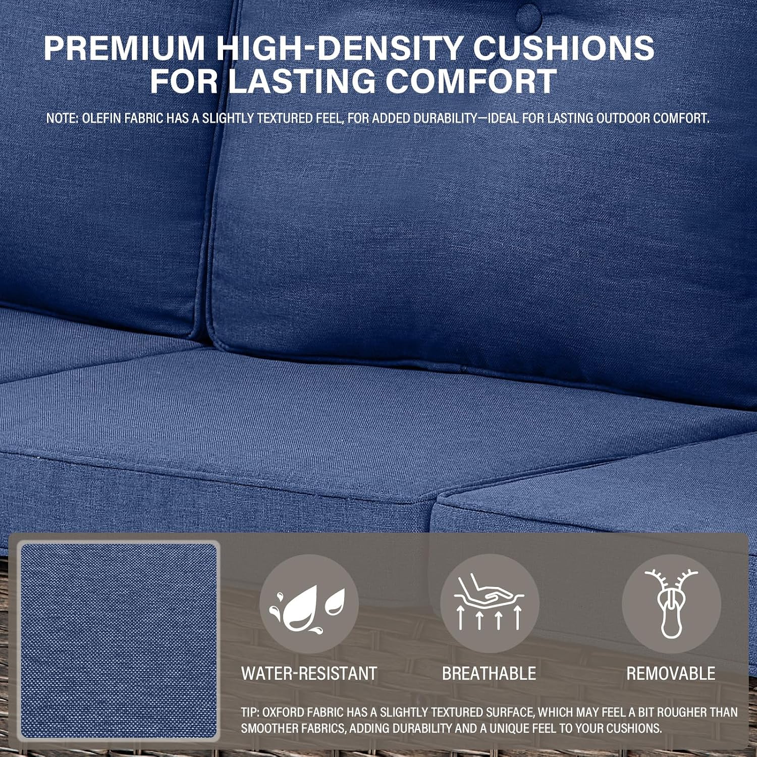 Belord Wicker Outdoor Furniture Set - 7 Piece Patio Conversation Sets with Comfort Swivel Rocker Glider Patio Chairs Set of 2 and Rattan Sofa,Tempered Glass Coffee Table and Side Table,Brown/Blue