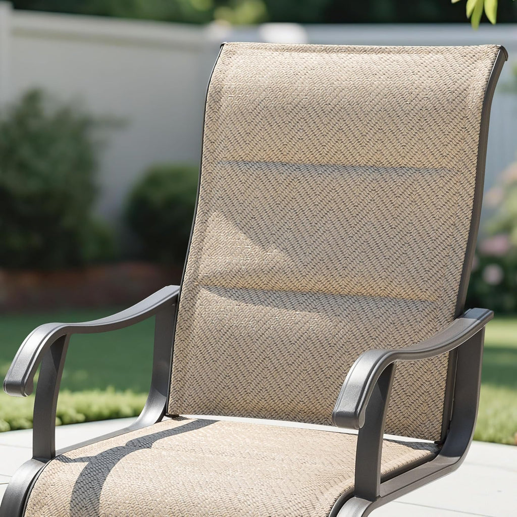 NUU GARDEN Patio Dining Chair Set of 4, Outdoor Spring Motion Chairs with Breathable Textilene, Comfortable Patio Chairs for Deck, Porch, Backyard & Indoor, Grayish Beige