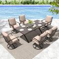 Gotland 7 Piece Outdoor Dining Set, Metal Outdoor Table and Swivel Chairs with X-Shaped Legs 1.5' Umbrella Hole, Patio Furniture Set with Waterproof Cushions, Patio Dining Sets for Backyard Deck Khaki
