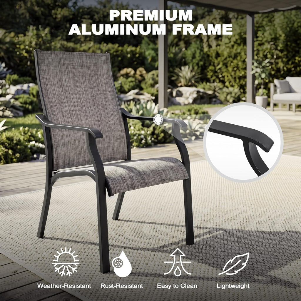 NUU GARDEN Outdoor Dining Chairs Set of 2, Textilene Patio Chairs with Aluminum Frame, Quick-Dry Rust-Resistant Chairs with Backrest & Armrests for Lawn Garden Backyard, Grayish Brown