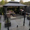 PURPLE LEAF 10' X 14' Outdoor Gazebo with Dual-Layer Galvanized Steel Double Roof for Patio Lawn Garden Aluminum Gazebo with Netting and Curtains Grey
