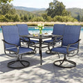 PHI VILLA 5 PCS Outdoor Patio Dining Set with Swivel Dining Chairs (Blue) and 37'x 37' Metal Steel Dining Table(1.57' Umbrella Hole), All Weather Patio Dining Furniture Set for Deck Lawn Garden