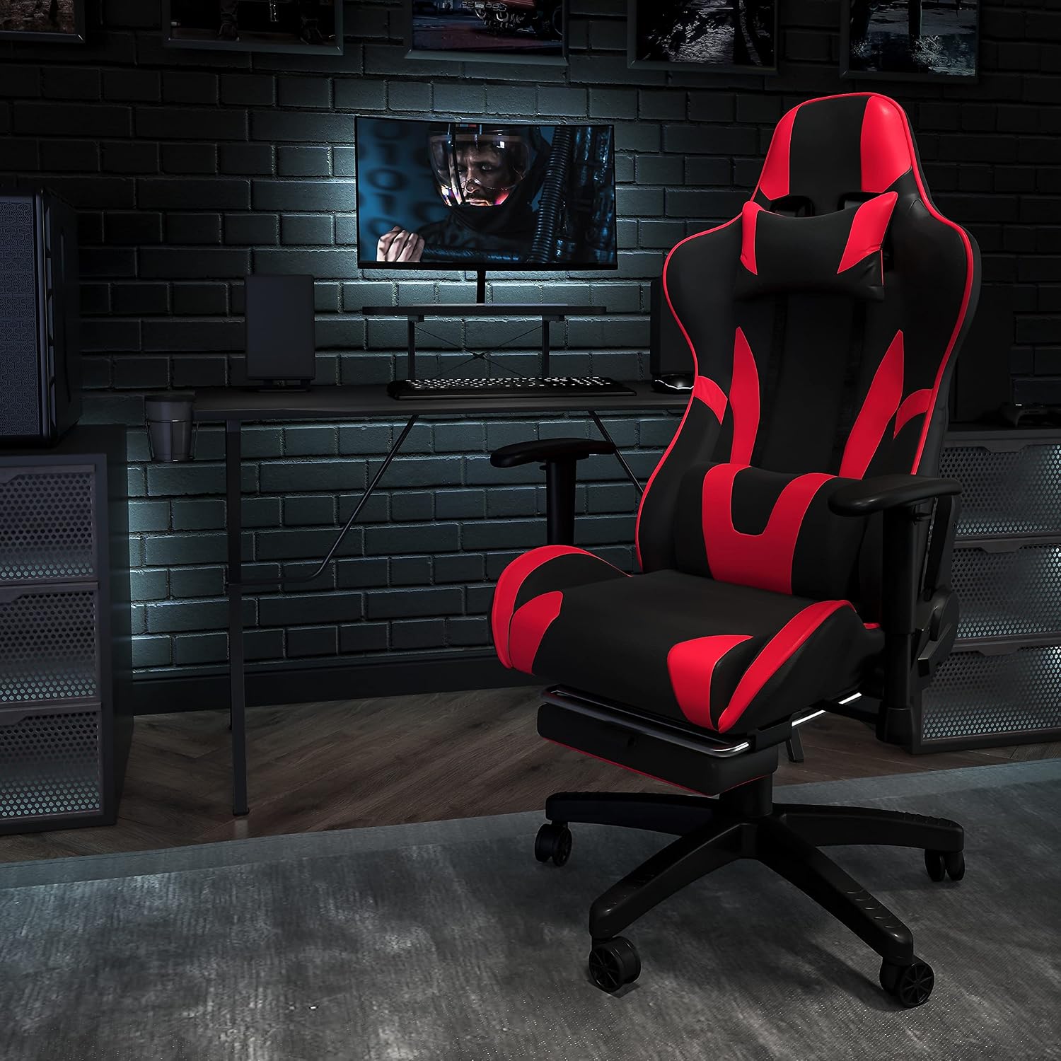 Flash Furniture X30 Gaming Chair Racing Office Ergonomic Computer Chair with Fully Reclining Back and Slide-Out Footrest in Red LeatherSoft