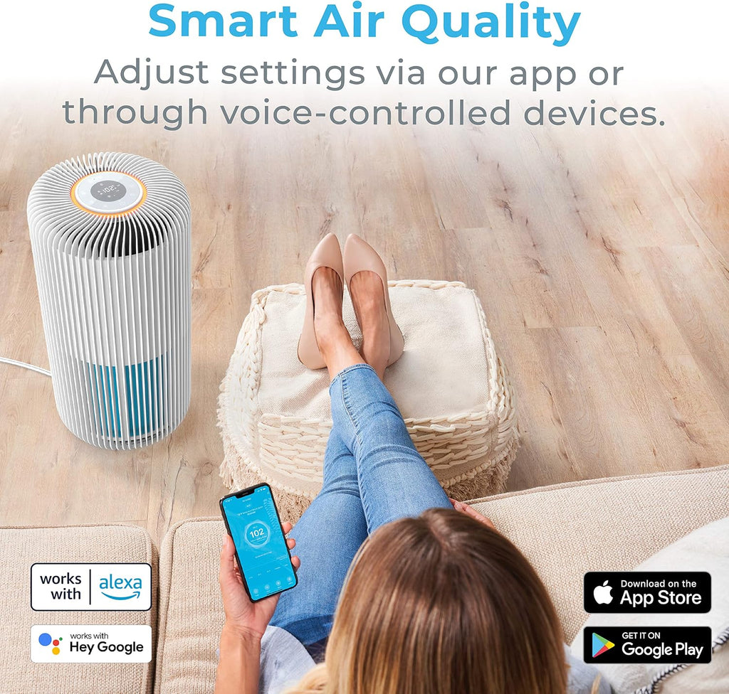 Pure Enrichment PureZone Turbo Smart Air Purifier for Large Rooms (1050 sq. ft. in 30 min.) - 5 Stage Filtration, Smartphone Compatible, Traps Germs, Smoke, & Dust (White)