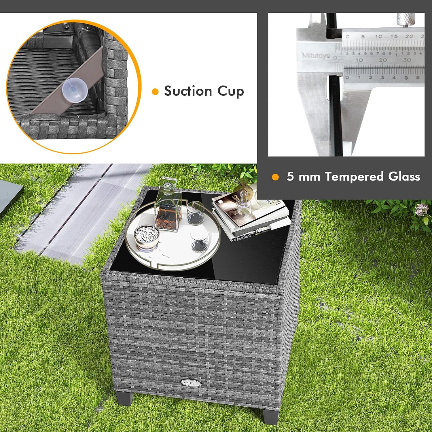 COSTWAY 3PCS Patio Furniture Set, PE Rattan Wicker Sofa w/Washable Cushion and Coffee Table, Tempered Glass Tabletop, Outdoor Conversation Set for Balcony, Porch, Yard, Backyard, Lawn, Red