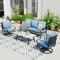 Sophia & William Patio Furniture Sets 5 Seats Outdoor Metal Conversation Sets 4 Pcs with 2 x Cushioned Swivel Sofa Chairs,1 x 3-Seat Sofa, 1x Marbling Metal Coffee Table Lawn Backyard Poolside Blue