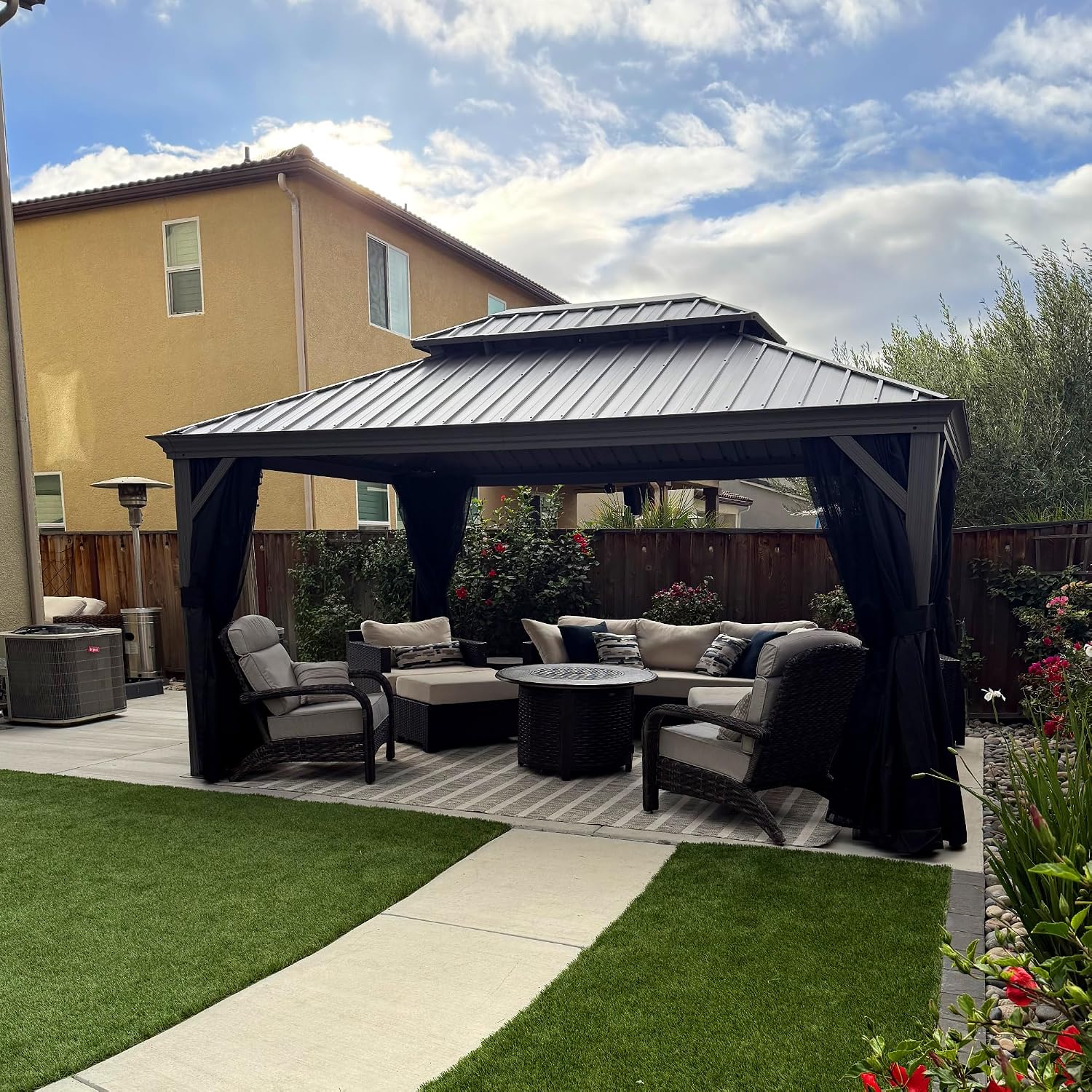 PURPLE LEAF 11' x 15' Hardtop Aluminum Gazebo with Double Metal Roof Heavy Duty Permanent Gazebo for Pool Patio Deck Lawn Garden All Weather Outdoor Pavilion Gazebos, Light Grey