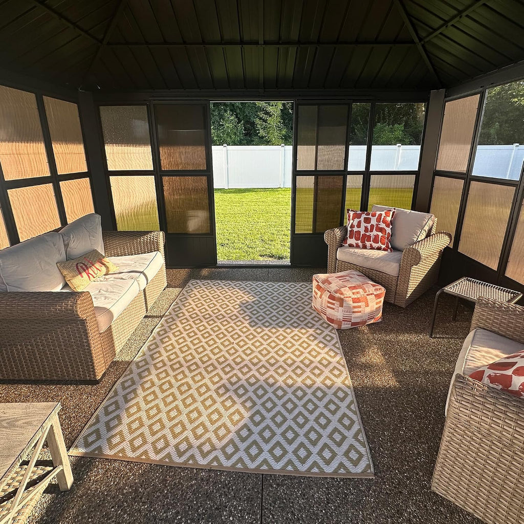 PURPLE LEAF Sunroom Solarium Screened Gazebo 10' x 15', Enclosed Gazebo with Mesh & Removable PC Panels, Magnetic Sliding Doors, Aluminum Frame for Outdoor Living Space, Backyard Lounge & Dining