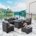 Outdoor Patio Furniture Set with Fire Pit Table, 6 Pieces Outdoor Furniture Patio Sectional Sofa PE Rattan Conversation Sets w/43 Propane Gas Firepit & Coffee Table for Outside - Grey.