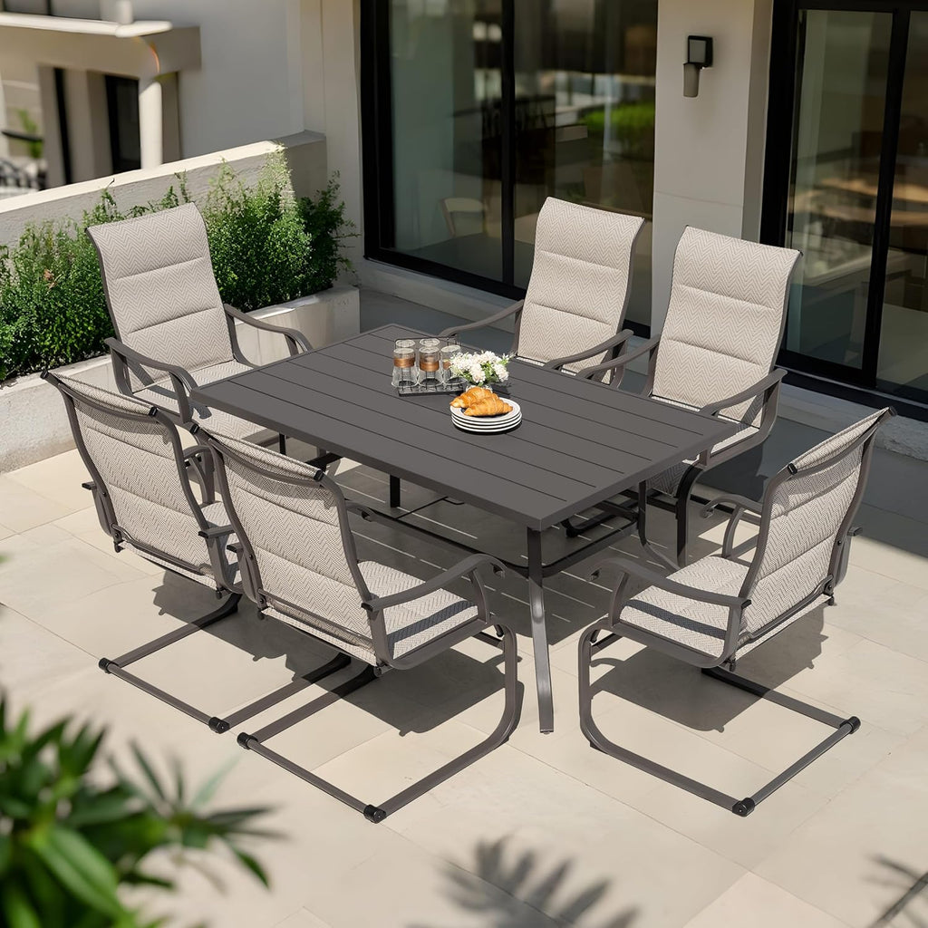 NUU GARDEN Patio Dining Chair Set of 4, Outdoor Spring Motion Chairs with Breathable Textilene, Comfortable Patio Chairs for Deck, Porch, Backyard & Indoor, Grayish Beige