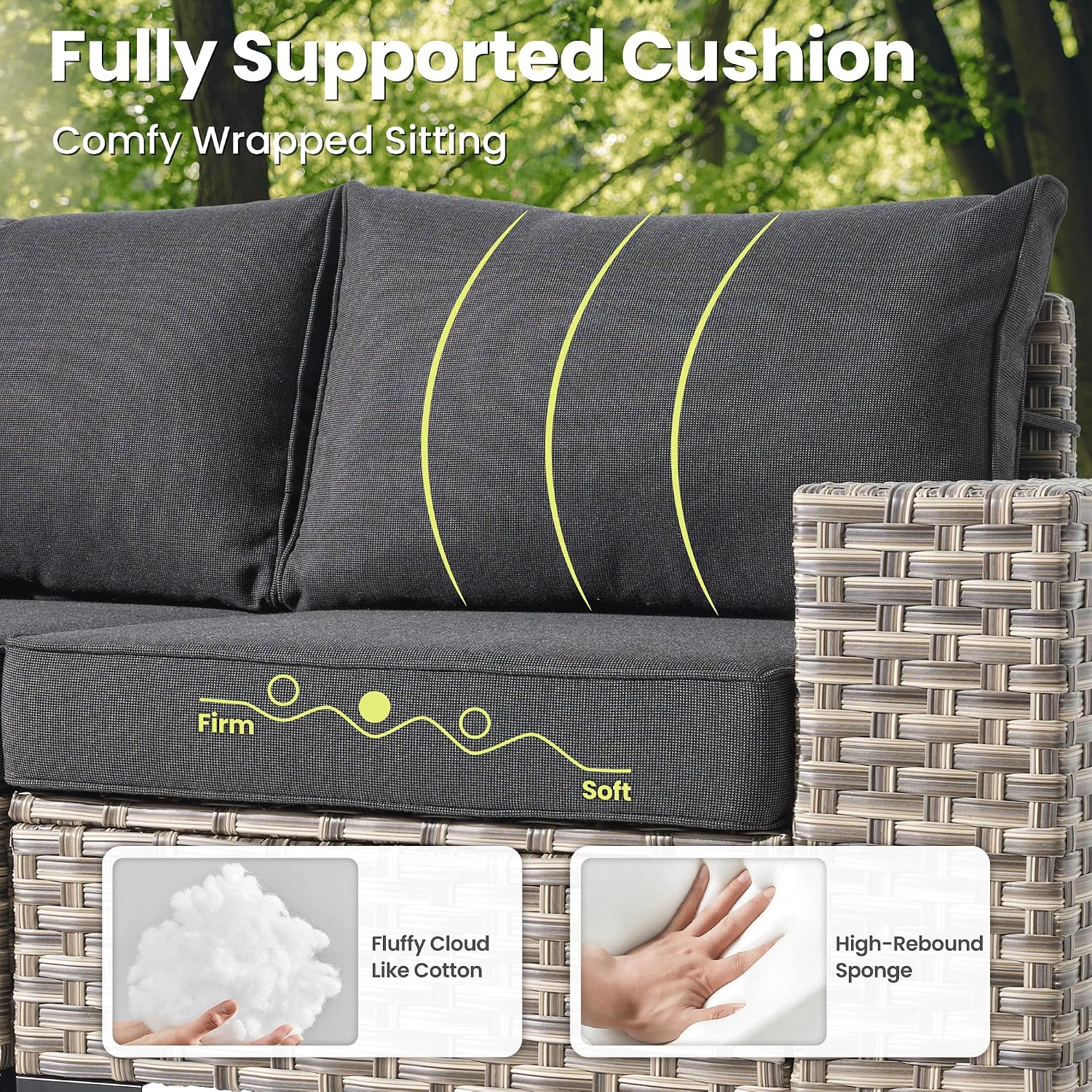 ovios 5-Piece Patio Furniture Set with L-Shape Sofa Chaise, Outdoor Sectional Couch Solar Table, Modern Modular Wicker Rattan Conversation Set, Black