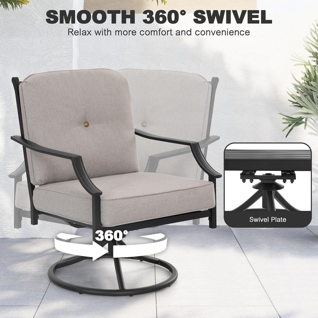 NUU GARDEN 2-Piece Swivel Patio Sofa Set, Wide Seat Metal Rocking Chairs with Thick Olefin Cushions, All-Weather Outdoor Seating for Deck, Porch, Black and Gray