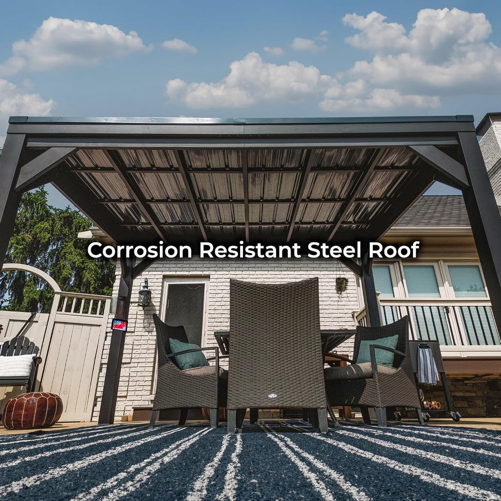 Backyard Discovery Stonebridge 12' x 9.5' Galvanized Steel Outdoor Gazebo Pavilion with Hardtop Slope Roof, Snow Load Support, Wind Resistance, PowerPort, Shade for Garden, Patio, Deck, Entertaining