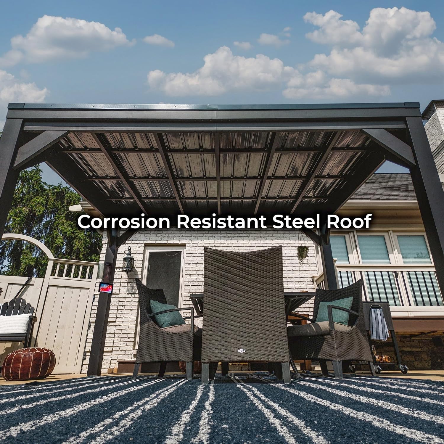 Backyard Discovery Stonebridge 12' x 9.5' Galvanized Steel Outdoor Gazebo Pavilion with Hardtop Slope Roof, Snow Load Support, Wind Resistance, PowerPort, Shade for Garden, Patio, Deck, Entertaining