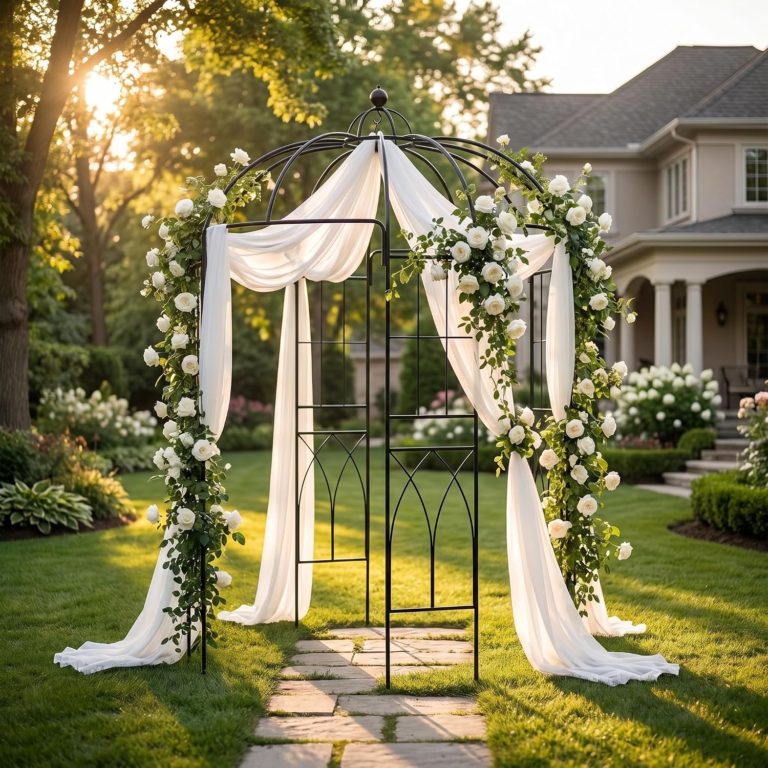 Garden Arches Arbors Birdcage Shape,9' High x 6.8' Wide,Metal Pergola Pavilion Gazebo Enduring Iron Trellis Plants Support Use for Outdoor Garden Arbor Climbing Plants Wedding Arches Ceremony