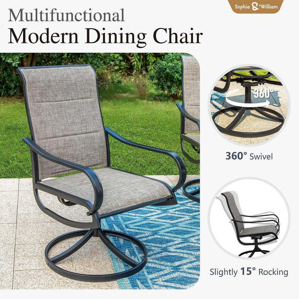 Sophia & William Patio Dining Set, 1 Square Wood Like Umbrella Table 37', 4 Swivel Chairs Furniture Set for Outdoor Garden Lawn Pool Easy to Care Weather Resistant