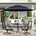 Sophia & William 6-Piece Outdoor Dining Set with 3-Tier Navy Patio Umbrella, Windproof, 4 Swivel Dining Chairs, Table and Chairs for Garden Backyard