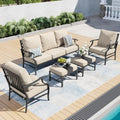 SUNSHINE VALLEY Patio Furniture Set, Modern Metal Outdoor Patio Furniture, 3 Seater Sofa, 2 Fixed Chairs, 2 Ottomans and 5.75' Extra Thick Cushion, Patio Conversation Set for Garden Backyard Deck
