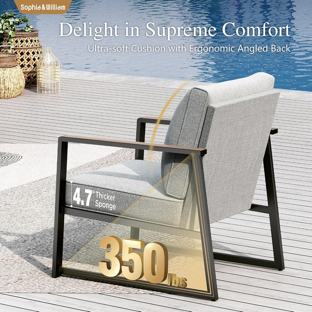Sophia & William Modern Patio Furniture Set Outdoor Conversation Set 6pcs Heavy Duty with Soft Cotton-Filled Textilene Fabric for 5, Adjustable Coffee Table for Pool Garden Backyard