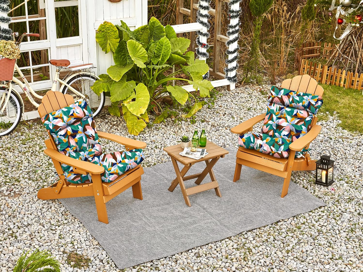 ARTPLAN Outdoor Chair Cushion,Tufted Adirondack Patio Chair Cushion,Wicker High Back Outdoor Seat Cushion,Set of 4,44' L x 21' W x 4' H (4 Pack),Floral