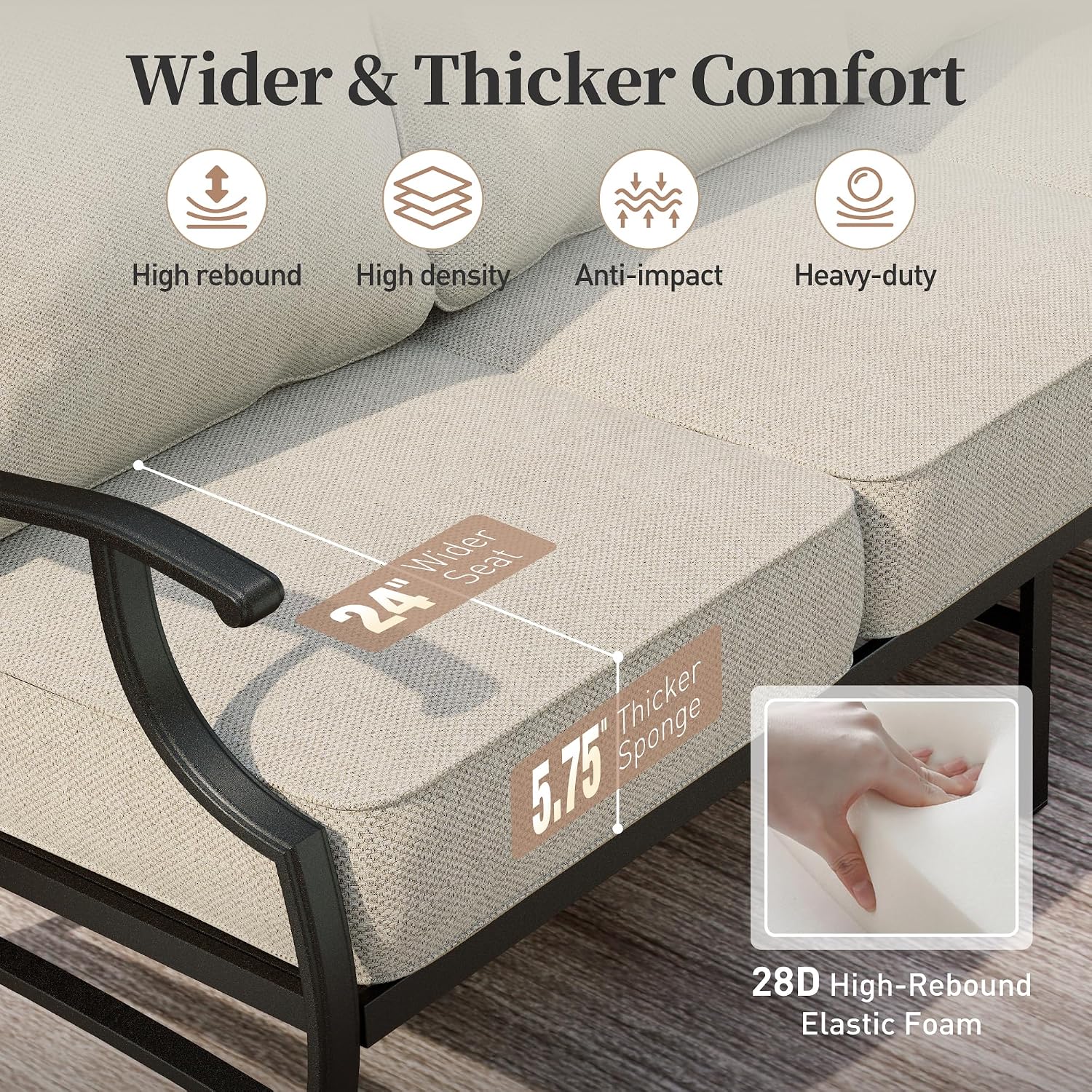 SUNSHINE VALLEY Patio Furniture Set, Modern Metal Outdoor Patio Furniture, 3 Seater Sofa, 2 Fixed Chairs, 2 Ottomans and 5.75' Extra Thick Cushion, Patio Conversation Set for Garden Backyard Deck