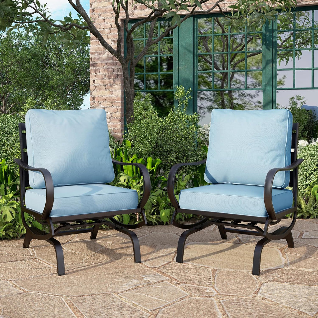 PHI VILLA Patio Conversation Set for 2, Deluxe Outdoor Patio Set with 2 C-Base Padded Sofa Chair(Blue)