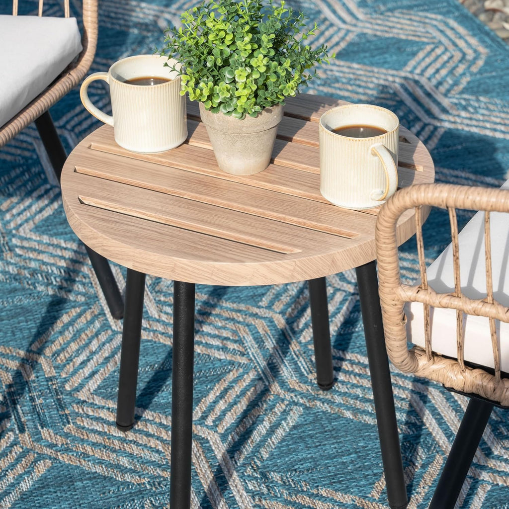 NUU GARDEN 3-Piece Patio Bistro Set, All-Weather Wicker Rattan Outdoor Table and 2 Chairs with Cushions for Porch, Backyard, Poolside, Deck, Beige