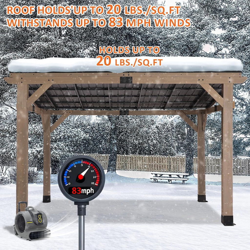 CHARMELEON 10x12 FT Cedar Wood Gazebo,Wooden Gazebo with 4.6in Thickened Posts&Sloped Galvanized Steel Roof,Permanent Hardtop Patio Pavilion for Outdoor, Patio, Backyard-Gray