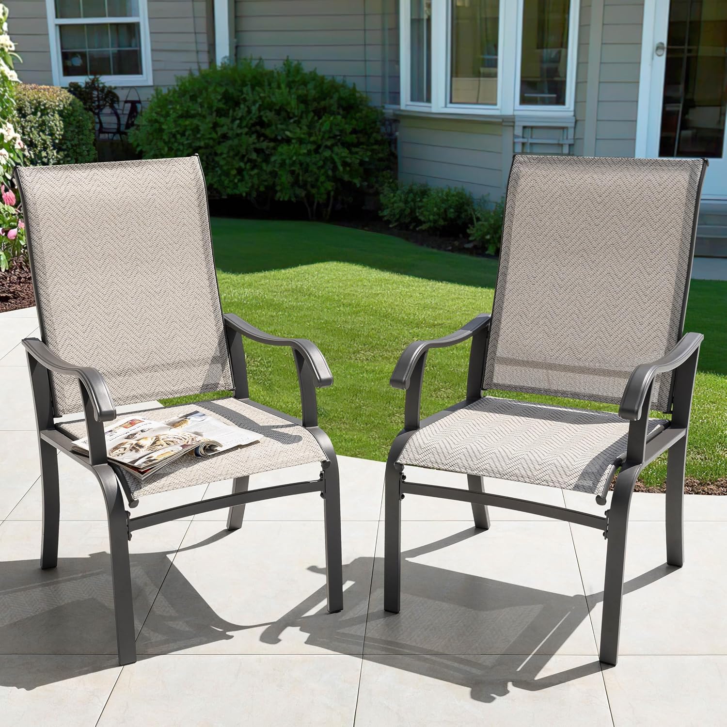 NUU GARDEN Patio Dining Chairs Set of 4, All Weather Textilene Patio Chairs,Powder-Coated Metal Frame Outdoor Patio Bistro Dining Chairs for Lawn Garden Backyard, Beige