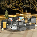ovios 6 Pieces Patio Furniture Set with 30' Fire Pit Table, Outdoor Wicker Sofa with Comfy Cushions, All Weather High Back Rattan Couch Conversation Set, Black