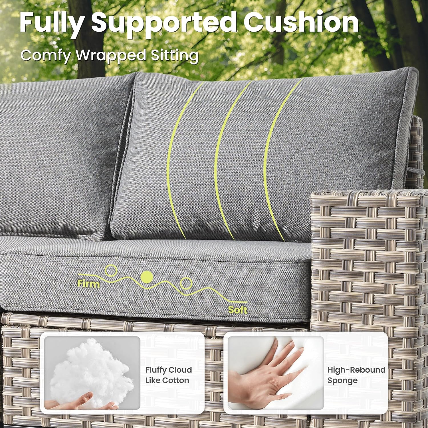 ovios 5-Piece Patio Furniture Set with L-Shape Sofa Chaise, Outdoor Sectional Couch Solar Table, Modern Modular Wicker Rattan Conversation Set, Dark Grey