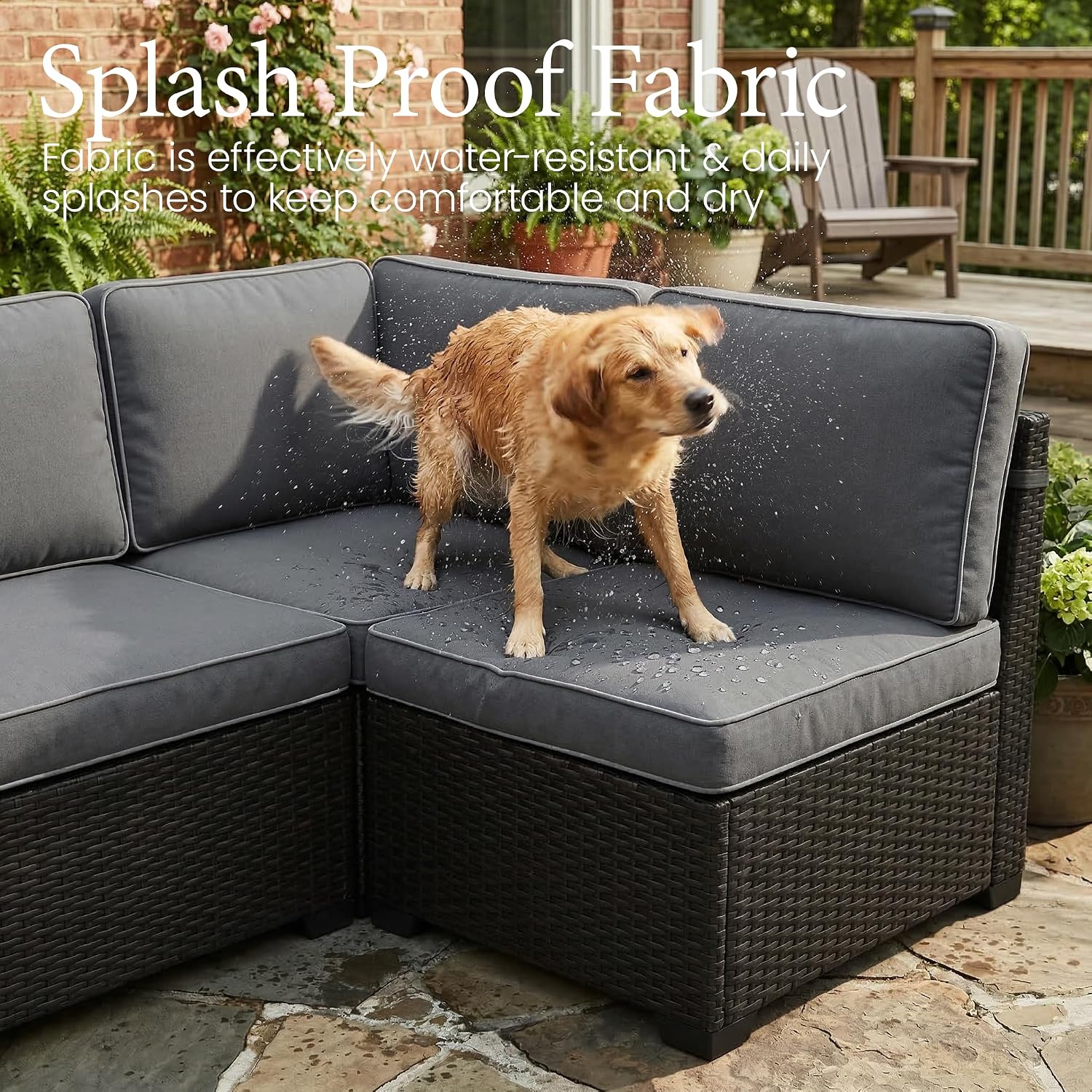 LayinSun 13 Pieces Outdoor Patio Furniture Set with 44' Fire Pit Table Rattan Sectional Sofa Conversation Sets